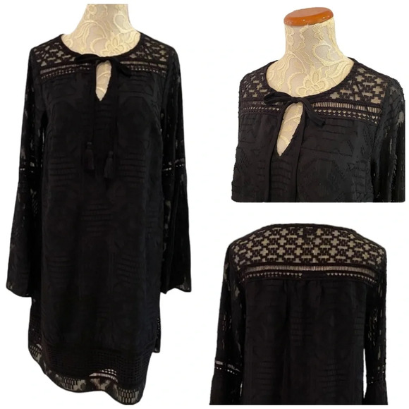 NWT Kaari Blue Tie Neck Burnout Dress in Black - Picture 1 of 10